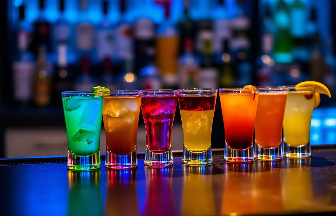 Cocktails and shots on the bar at Shots Bar & Grille Farmington Hills